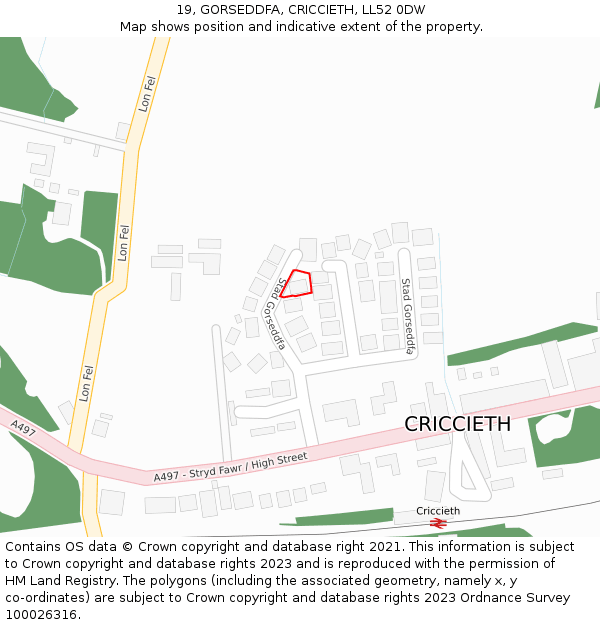 19, GORSEDDFA, CRICCIETH, LL52 0DW: Location map and indicative extent of plot