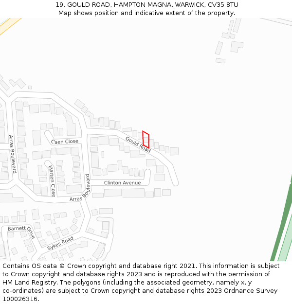 19, GOULD ROAD, HAMPTON MAGNA, WARWICK, CV35 8TU: Location map and indicative extent of plot