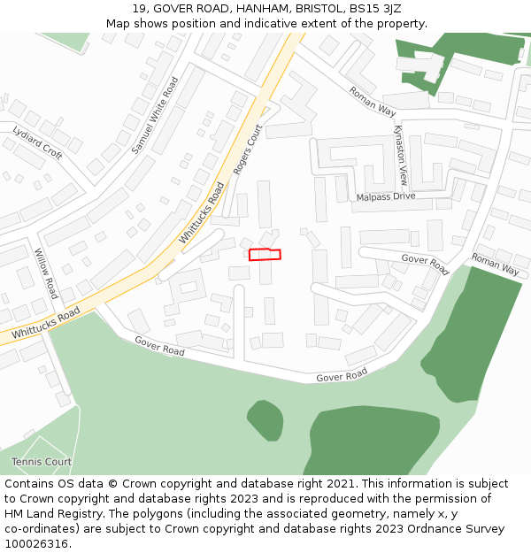 19, GOVER ROAD, HANHAM, BRISTOL, BS15 3JZ: Location map and indicative extent of plot