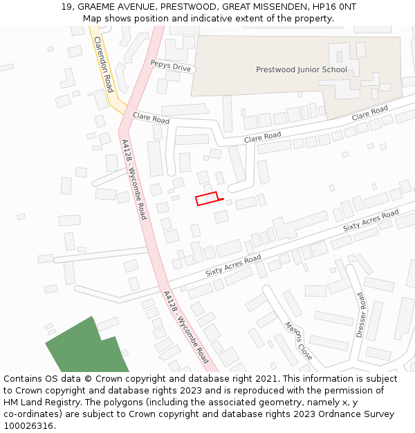 19, GRAEME AVENUE, PRESTWOOD, GREAT MISSENDEN, HP16 0NT: Location map and indicative extent of plot