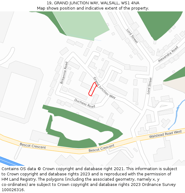 19, GRAND JUNCTION WAY, WALSALL, WS1 4NA: Location map and indicative extent of plot