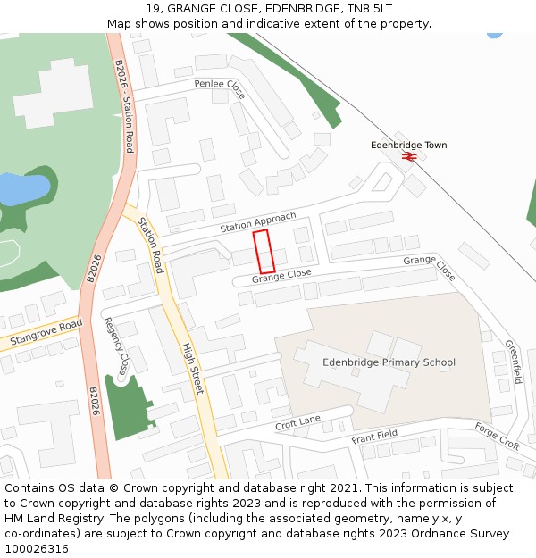 19, GRANGE CLOSE, EDENBRIDGE, TN8 5LT: Location map and indicative extent of plot