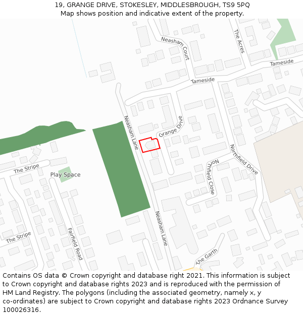 19, GRANGE DRIVE, STOKESLEY, MIDDLESBROUGH, TS9 5PQ: Location map and indicative extent of plot