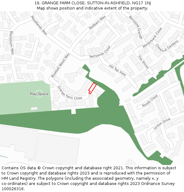 19, GRANGE FARM CLOSE, SUTTON-IN-ASHFIELD, NG17 1NJ: Location map and indicative extent of plot