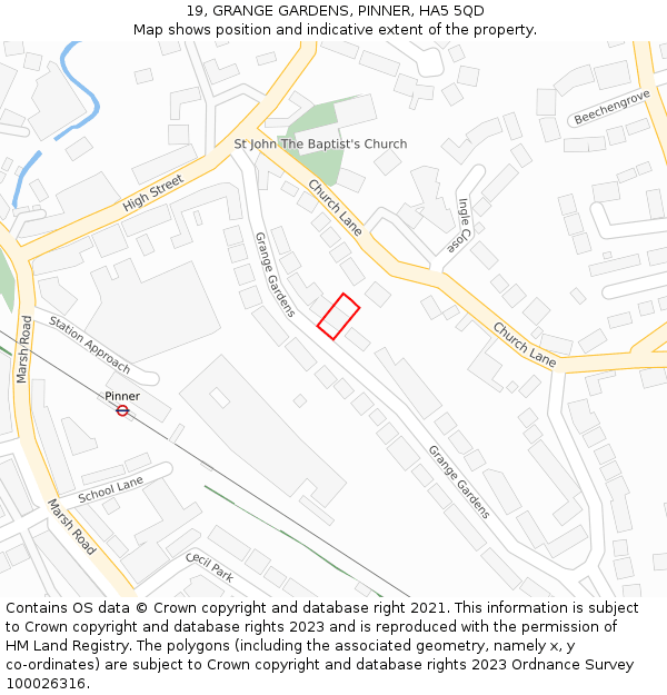 19, GRANGE GARDENS, PINNER, HA5 5QD: Location map and indicative extent of plot