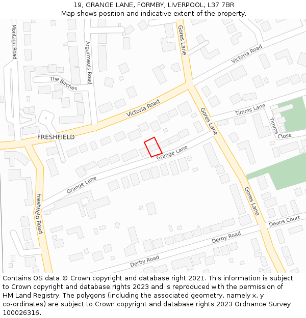 19, GRANGE LANE, FORMBY, LIVERPOOL, L37 7BR: Location map and indicative extent of plot