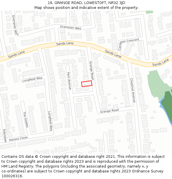 19, GRANGE ROAD, LOWESTOFT, NR32 3JD: Location map and indicative extent of plot