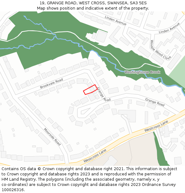 19, GRANGE ROAD, WEST CROSS, SWANSEA, SA3 5ES: Location map and indicative extent of plot