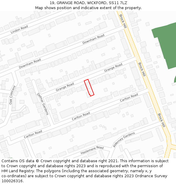 19, GRANGE ROAD, WICKFORD, SS11 7LZ: Location map and indicative extent of plot