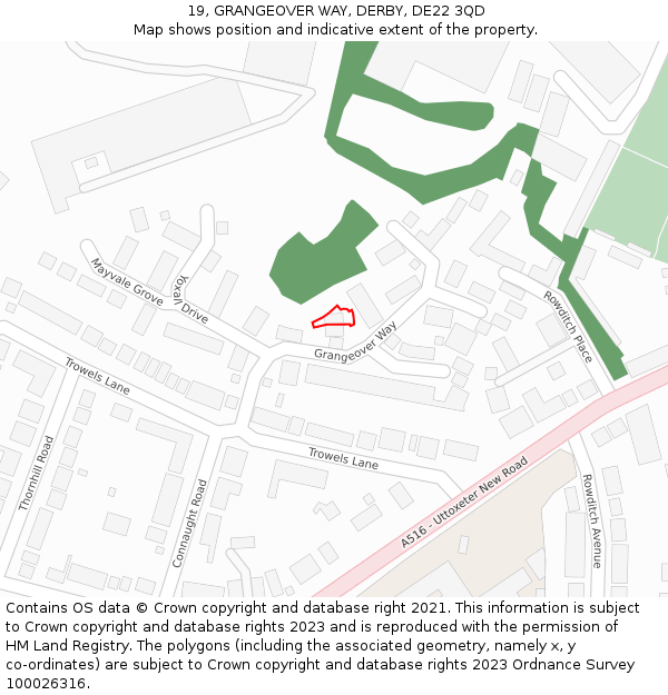 19, GRANGEOVER WAY, DERBY, DE22 3QD: Location map and indicative extent of plot