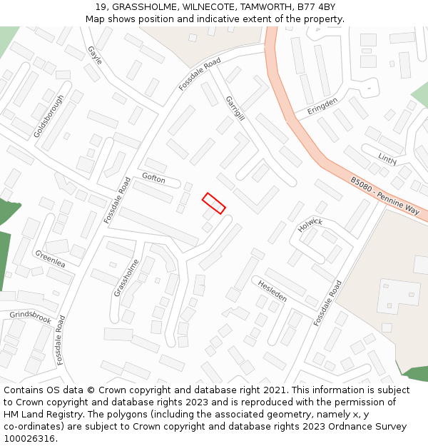 19, GRASSHOLME, WILNECOTE, TAMWORTH, B77 4BY: Location map and indicative extent of plot