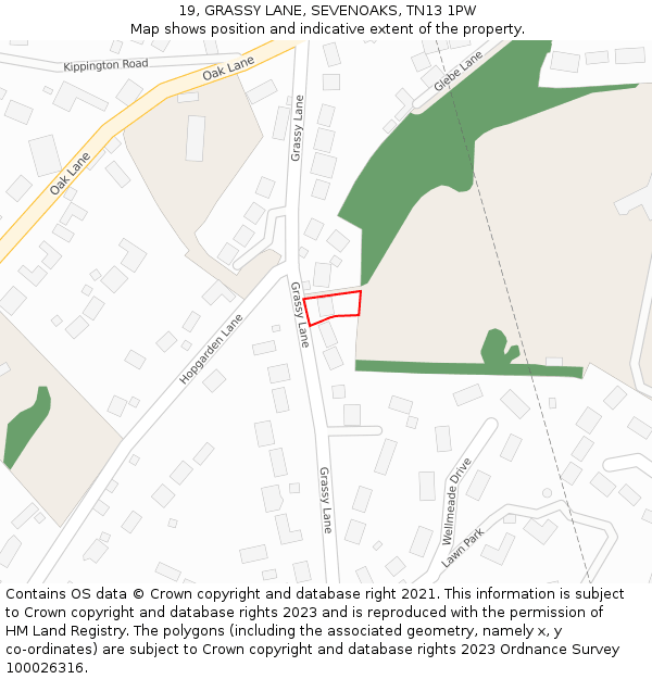 19, GRASSY LANE, SEVENOAKS, TN13 1PW: Location map and indicative extent of plot