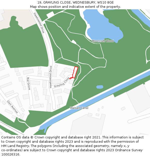 19, GRAYLING CLOSE, WEDNESBURY, WS10 8GE: Location map and indicative extent of plot