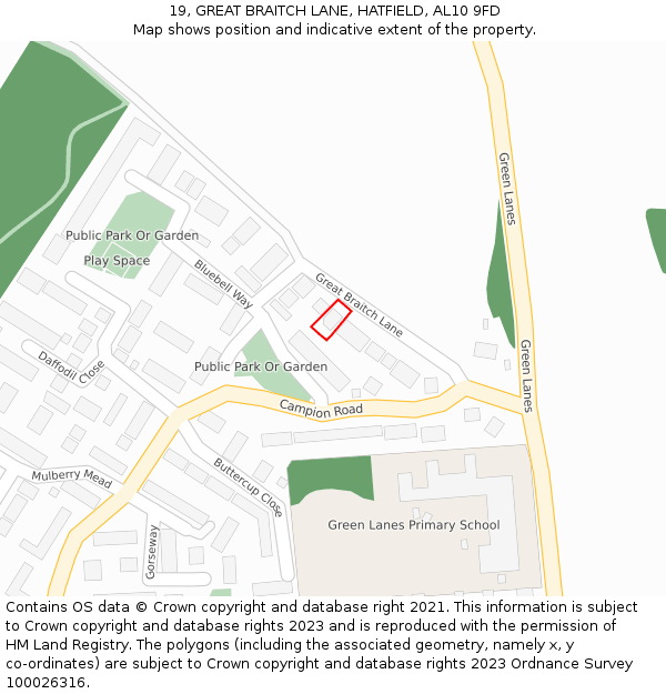 19, GREAT BRAITCH LANE, HATFIELD, AL10 9FD: Location map and indicative extent of plot