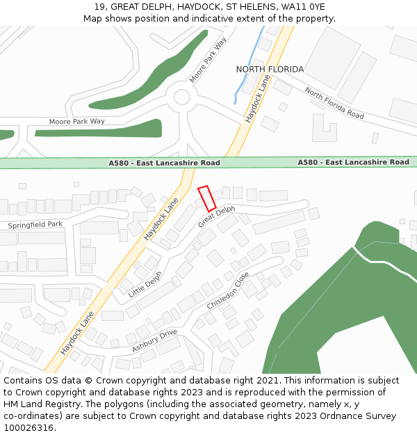 19, GREAT DELPH, HAYDOCK, ST HELENS, WA11 0YE: Location map and indicative extent of plot