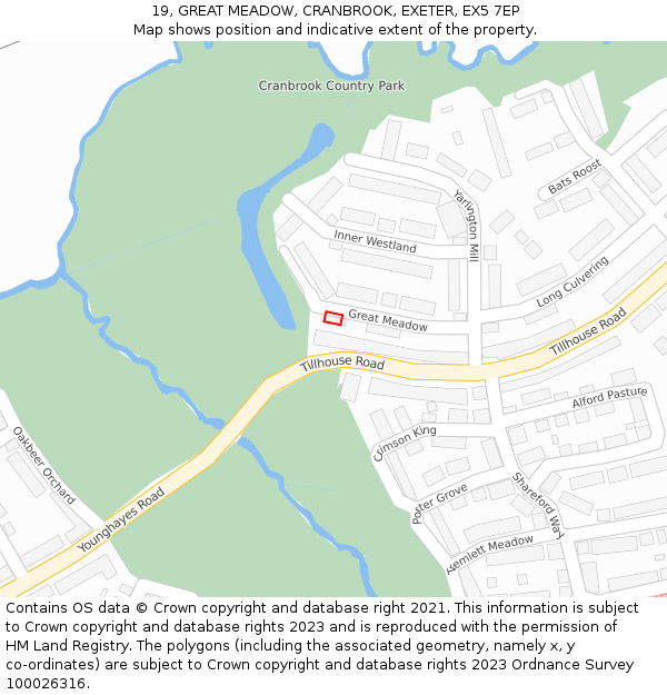 19, GREAT MEADOW, CRANBROOK, EXETER, EX5 7EP: Location map and indicative extent of plot