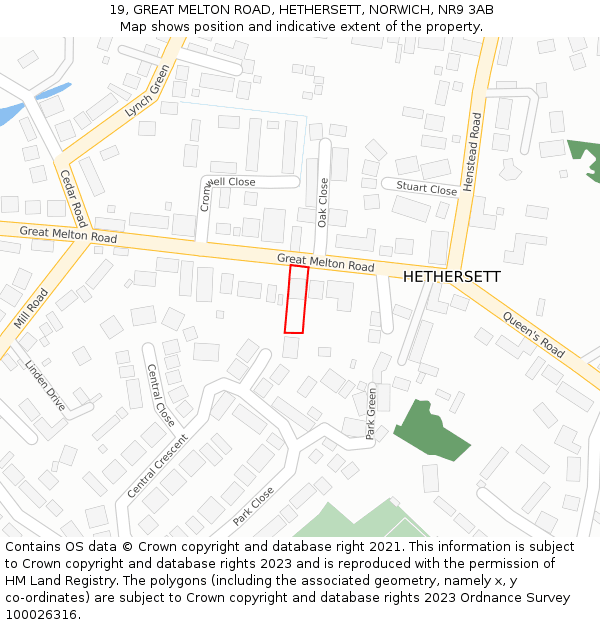 19, GREAT MELTON ROAD, HETHERSETT, NORWICH, NR9 3AB: Location map and indicative extent of plot