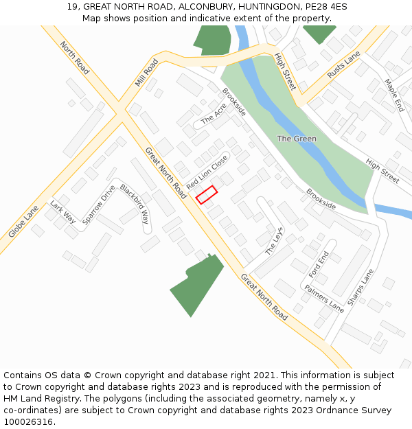 19, GREAT NORTH ROAD, ALCONBURY, HUNTINGDON, PE28 4ES: Location map and indicative extent of plot