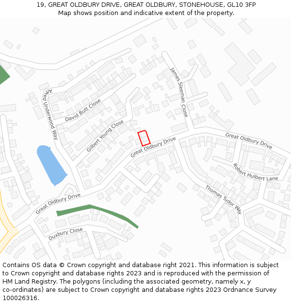 19, GREAT OLDBURY DRIVE, GREAT OLDBURY, STONEHOUSE, GL10 3FP: Location map and indicative extent of plot