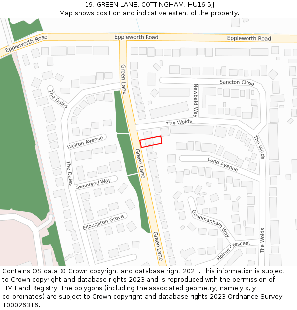 19, GREEN LANE, COTTINGHAM, HU16 5JJ: Location map and indicative extent of plot