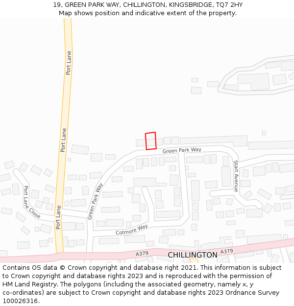 19, GREEN PARK WAY, CHILLINGTON, KINGSBRIDGE, TQ7 2HY: Location map and indicative extent of plot