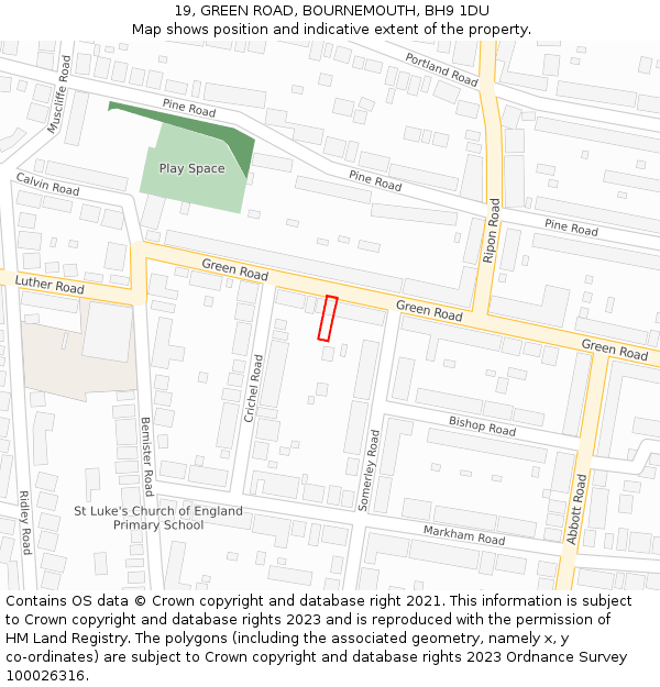 19, GREEN ROAD, BOURNEMOUTH, BH9 1DU: Location map and indicative extent of plot