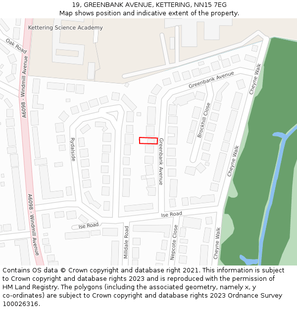 19, GREENBANK AVENUE, KETTERING, NN15 7EG: Location map and indicative extent of plot