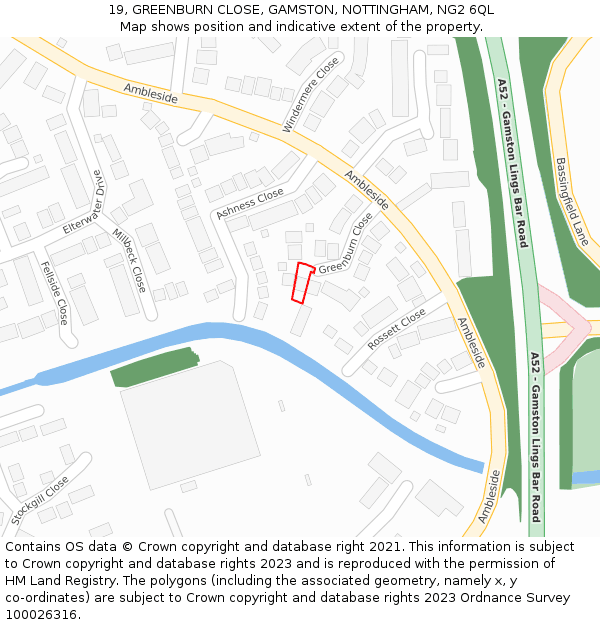 19, GREENBURN CLOSE, GAMSTON, NOTTINGHAM, NG2 6QL: Location map and indicative extent of plot