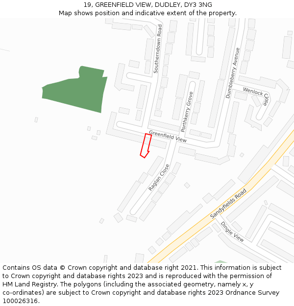 19, GREENFIELD VIEW, DUDLEY, DY3 3NG: Location map and indicative extent of plot