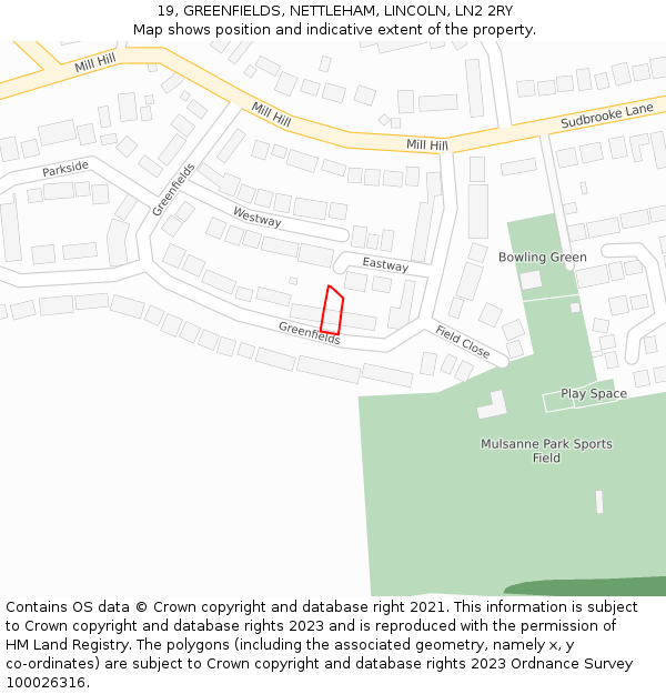 19, GREENFIELDS, NETTLEHAM, LINCOLN, LN2 2RY: Location map and indicative extent of plot