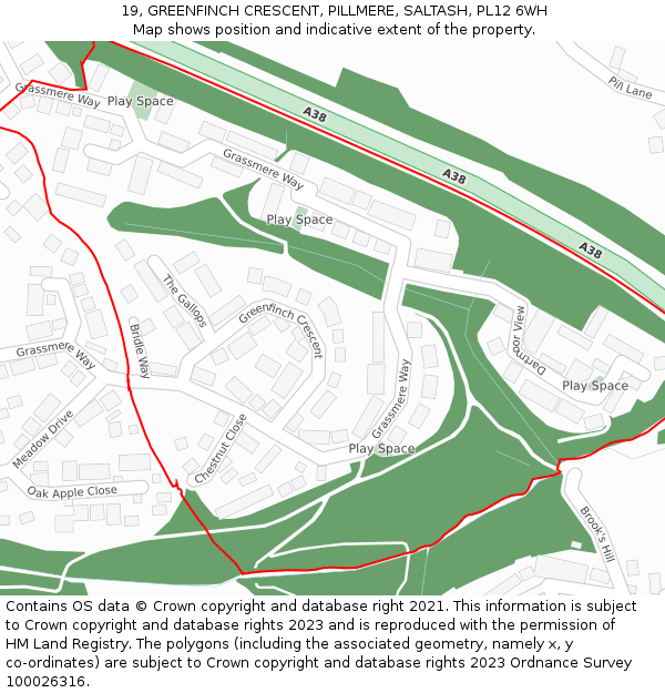 19, GREENFINCH CRESCENT, PILLMERE, SALTASH, PL12 6WH: Location map and indicative extent of plot