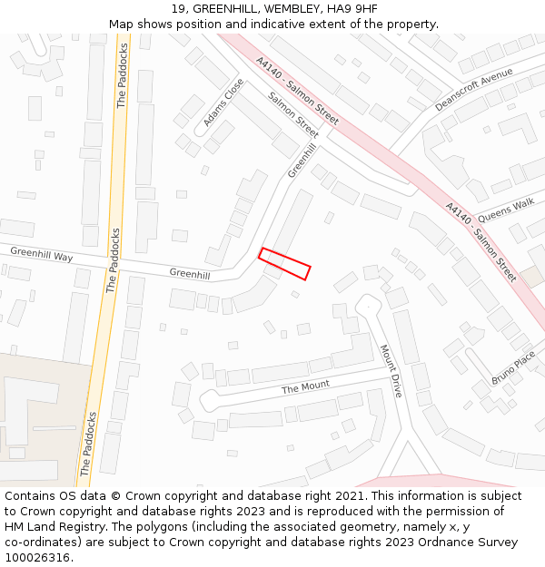 19, GREENHILL, WEMBLEY, HA9 9HF: Location map and indicative extent of plot