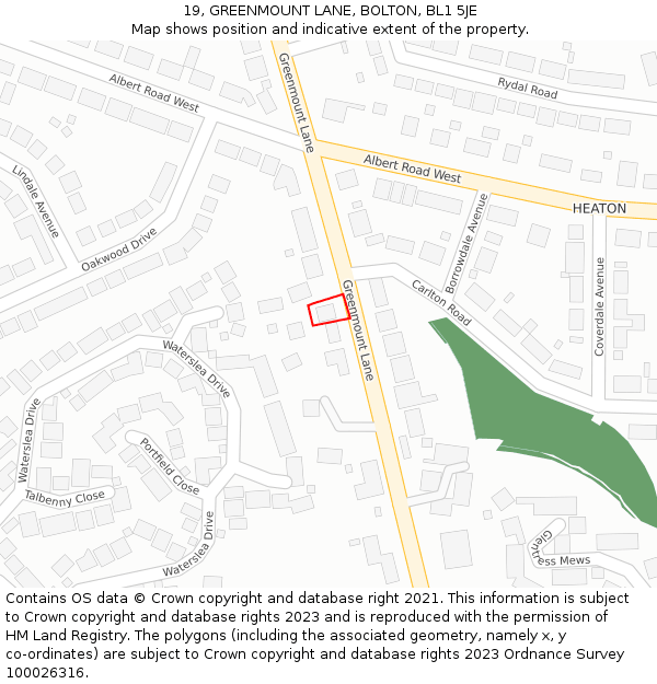 19, GREENMOUNT LANE, BOLTON, BL1 5JE: Location map and indicative extent of plot