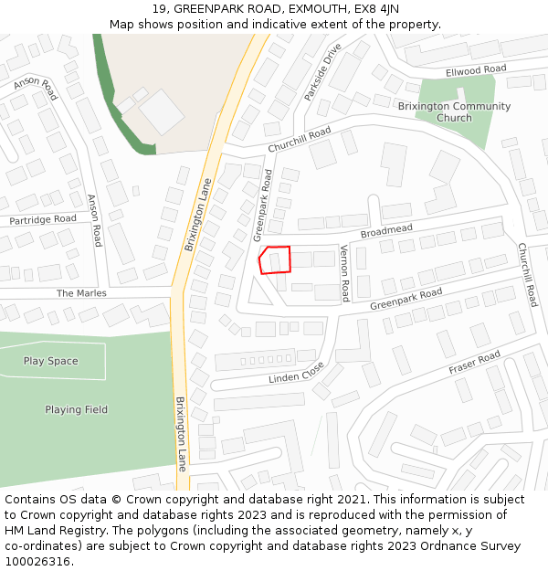 19, GREENPARK ROAD, EXMOUTH, EX8 4JN: Location map and indicative extent of plot