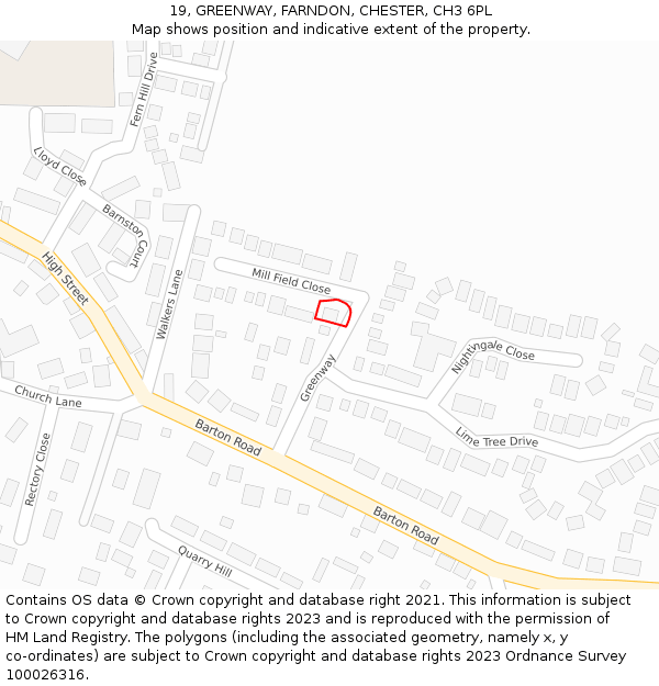 19, GREENWAY, FARNDON, CHESTER, CH3 6PL: Location map and indicative extent of plot