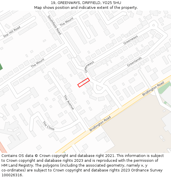 19, GREENWAYS, DRIFFIELD, YO25 5HU: Location map and indicative extent of plot