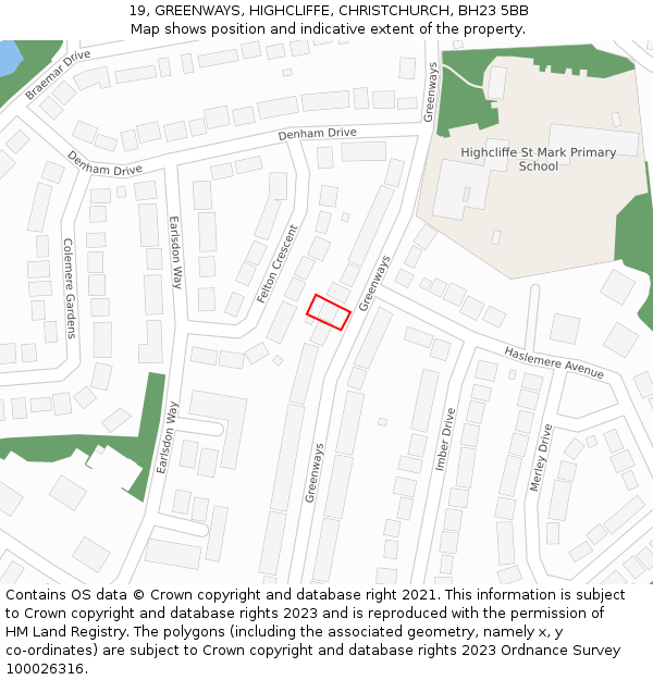 19, GREENWAYS, HIGHCLIFFE, CHRISTCHURCH, BH23 5BB: Location map and indicative extent of plot