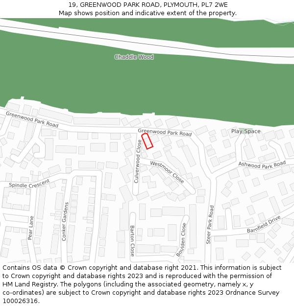 19, GREENWOOD PARK ROAD, PLYMOUTH, PL7 2WE: Location map and indicative extent of plot