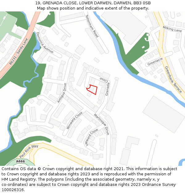 19, GRENADA CLOSE, LOWER DARWEN, DARWEN, BB3 0SB: Location map and indicative extent of plot