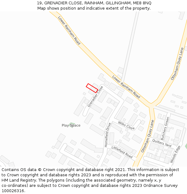 19, GRENADIER CLOSE, RAINHAM, GILLINGHAM, ME8 8NQ: Location map and indicative extent of plot