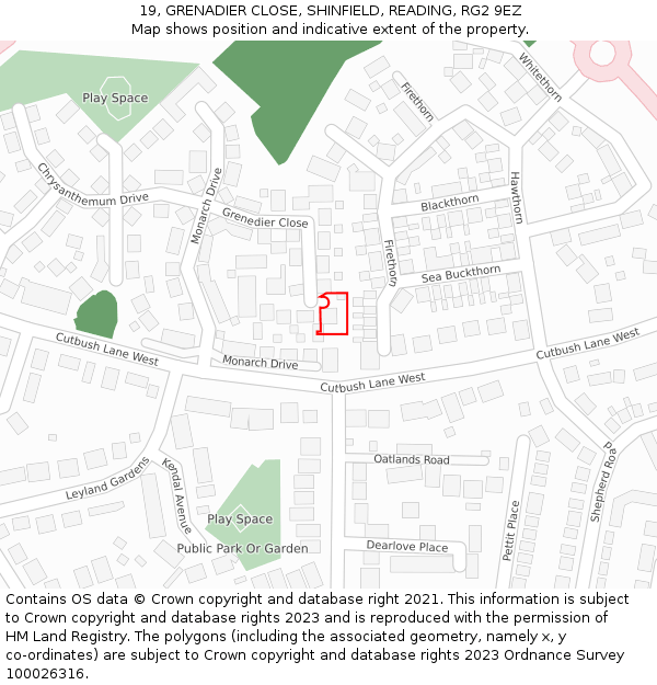 19, GRENADIER CLOSE, SHINFIELD, READING, RG2 9EZ: Location map and indicative extent of plot