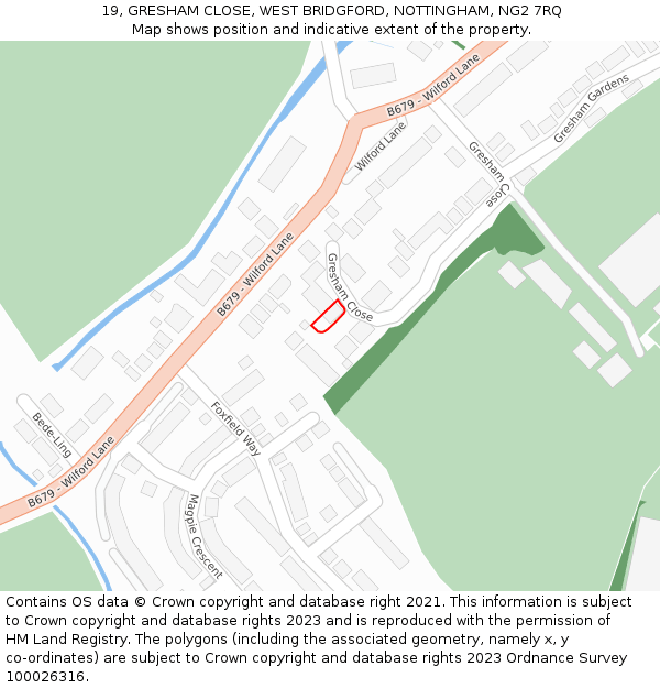 19, GRESHAM CLOSE, WEST BRIDGFORD, NOTTINGHAM, NG2 7RQ: Location map and indicative extent of plot