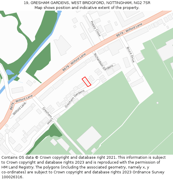 19, GRESHAM GARDENS, WEST BRIDGFORD, NOTTINGHAM, NG2 7SR: Location map and indicative extent of plot