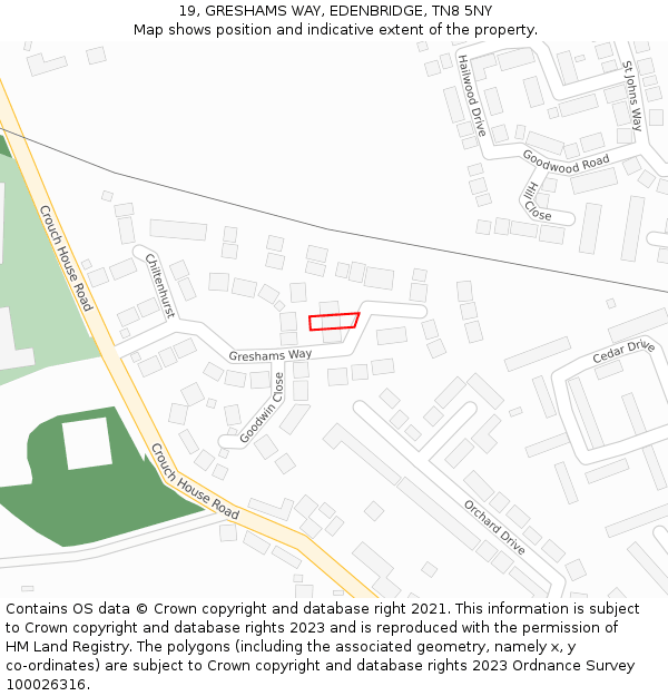 19, GRESHAMS WAY, EDENBRIDGE, TN8 5NY: Location map and indicative extent of plot