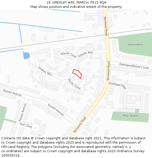 19, GRESLEY WAY, MARCH, PE15 8QA: Location map and indicative extent of plot