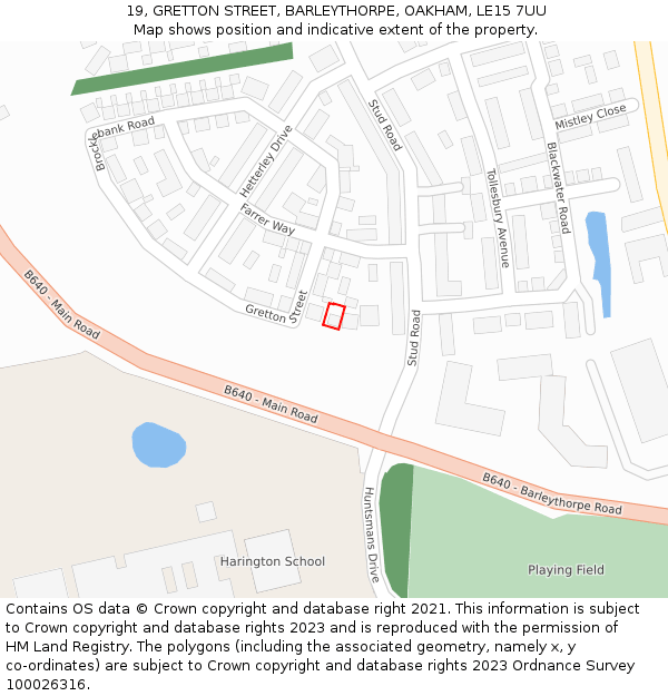 19, GRETTON STREET, BARLEYTHORPE, OAKHAM, LE15 7UU: Location map and indicative extent of plot