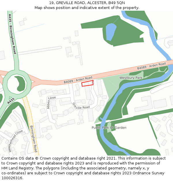 19, GREVILLE ROAD, ALCESTER, B49 5QN: Location map and indicative extent of plot