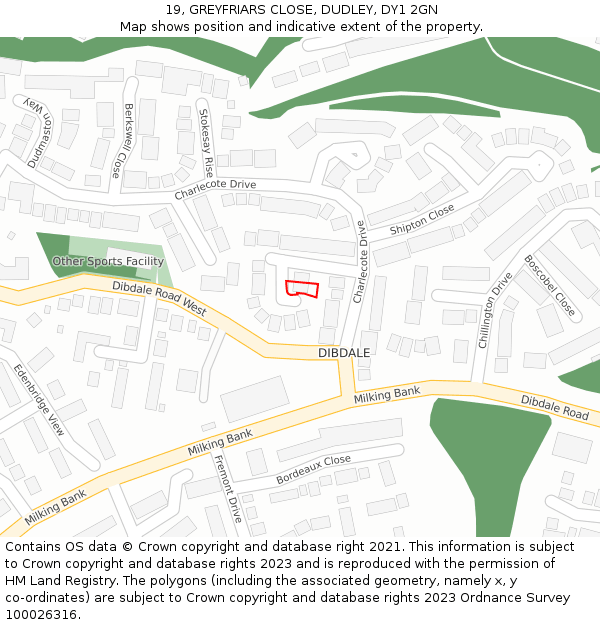 19, GREYFRIARS CLOSE, DUDLEY, DY1 2GN: Location map and indicative extent of plot