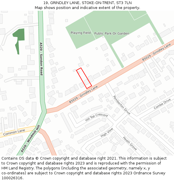 19, GRINDLEY LANE, STOKE-ON-TRENT, ST3 7LN: Location map and indicative extent of plot