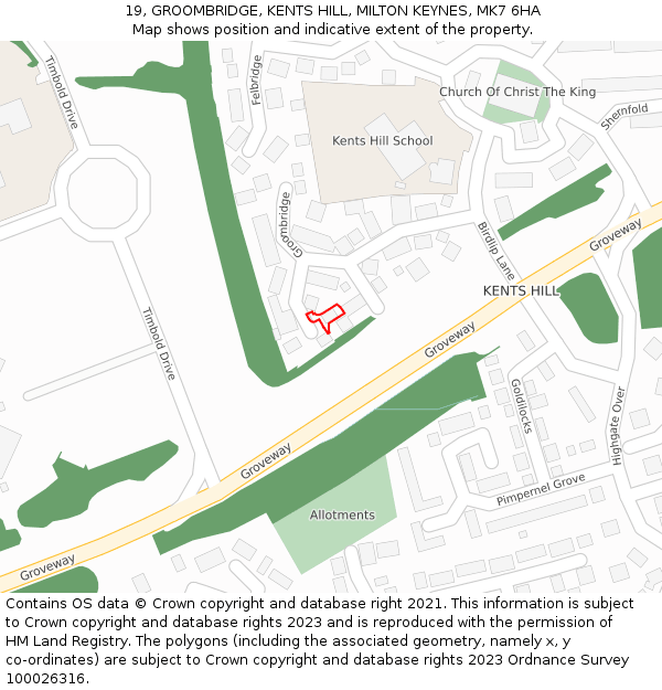 19, GROOMBRIDGE, KENTS HILL, MILTON KEYNES, MK7 6HA: Location map and indicative extent of plot